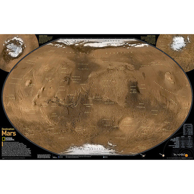 NATIONAL GEOGRAPHIC MAPS National Geographic Destination Mars: 2-Sided Map, Laminated, 31.25" x 20.25"