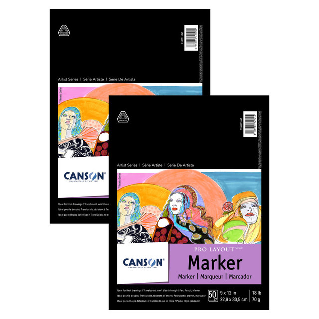 DIXON FINE ART Canson Artist Series Pro Layout Marker Pad, Foldover Binding, 50 Sheet, 9x12 inch, Pack of 2