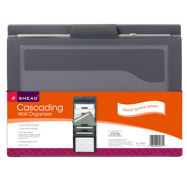 SMEAD MANUFACTURING COMPANY Smead® Cascading Wall Organizer, 6 Pockets, Letter, Gray/Neutral