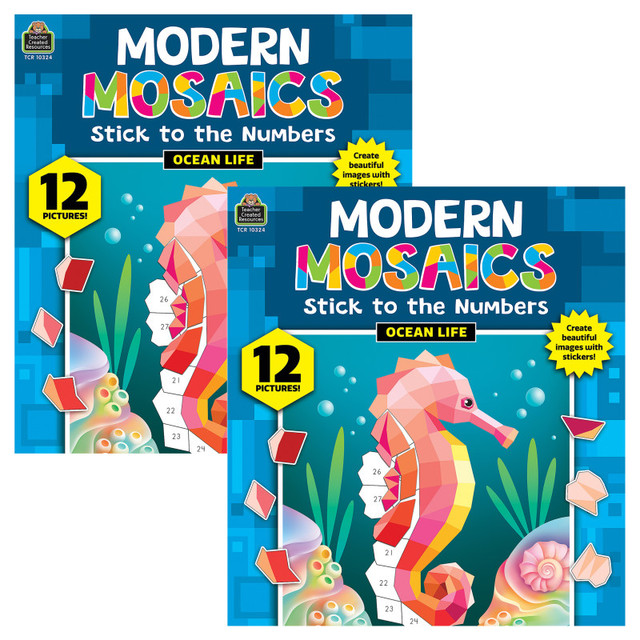 TEACHER CREATED RESOURCES Teacher Created Resources® Ocean Life Modern Mosaics Stick to the Numbers Activity Book, Pack of 2