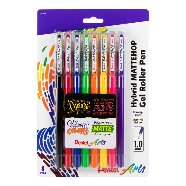 PENTEL OF AMERICA Pentel Arts Hybrid MATTEHOP Gel Roller, 1.0mm, Matte A/B/C/D/F/G/P/V Ink, Pack of 8