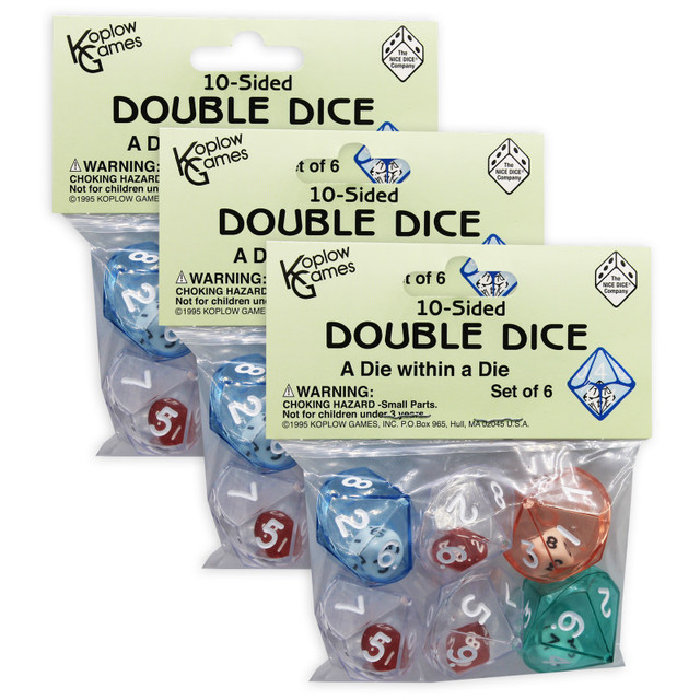 KOPLOW GAMES INC. Koplow Games 10-Sided Double Dice Set, 6 Per Pack, 3 Packs