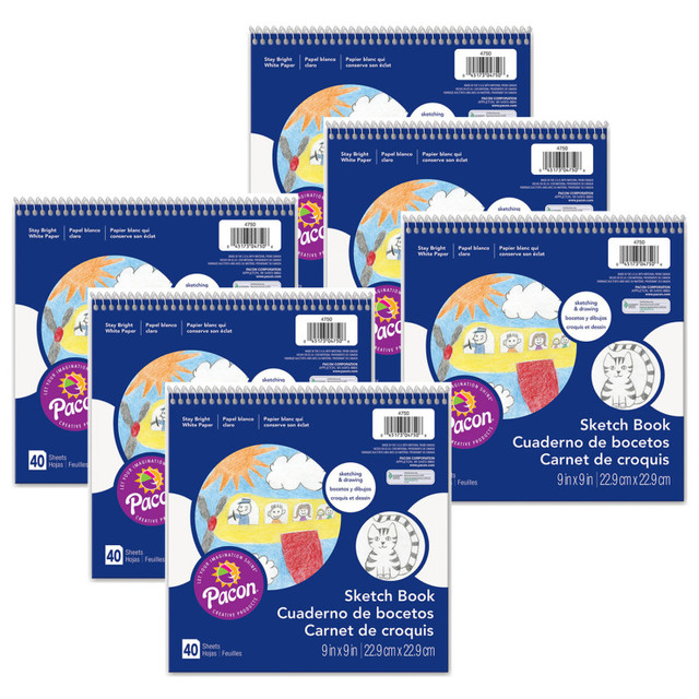 DIXON TICONDEROGA CO Prang® Sketch Book, White, 9" x 9", 40 Sheets, Pack of 6