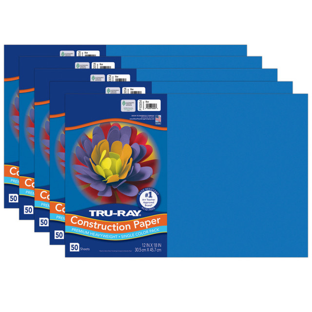 DIXON TICONDEROGA CO Tru-Ray® Construction Paper, Heavyweight, Blue, 12" x 18", 50 Sheets Per Pack, 5 Packs