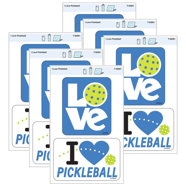 TREND ENTERPRISES INC. TREND I Love Pickleball Vinyl Stickers, 2 Per Pack, 6 Packs