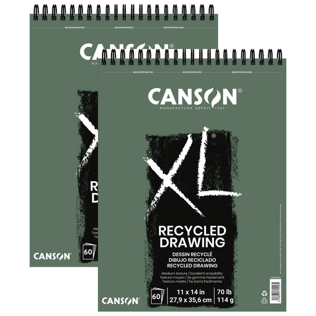 DIXON FINE ART Canson XL Series Drawing Pad, Recycled, Top Wire Binding, 60 Sheet, 11x14 inch, Pack of 2