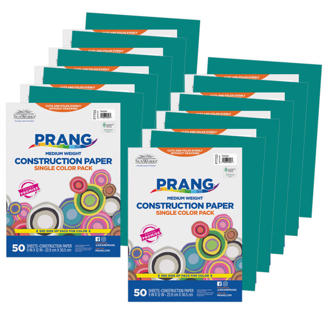 DIXON TICONDEROGA CO Prang® Construction Paper, Medium Weight, Turquoise, 9" x 12", 50 Sheets Per Pack, 10 Packs