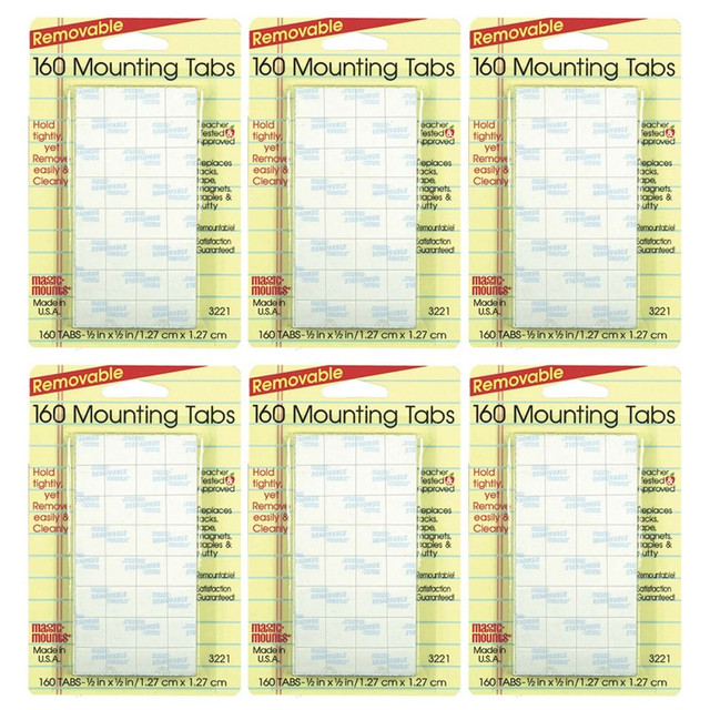 MILLER STUDIO Magic-Mounts® Removable Mounting Tabs, 1/2" x 1/2", 160 Per Pack, 6 Packs
