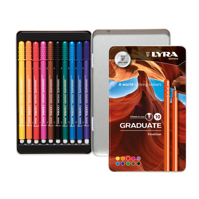 DIXON FINE ART Lyra® Graduate Fineliner Marker Set Tin, Assorted Colors, 10 Pieces