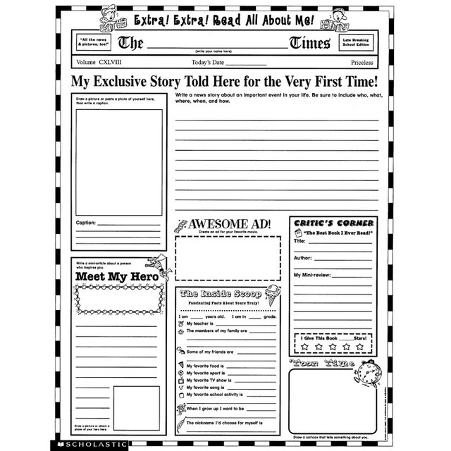 SCHOLASTIC TEACHING RESOURCES Scholastic Teaching Solutions Instant Personal Poster Sets: Extra, Extra, Read All About Me!, Set of 30