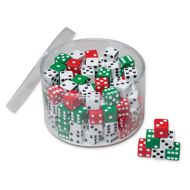 DIXON TICONDEROGA CO Creativity Street® Drum of Dice, Assorted Red, Green & White, 0.625" x 0.625", 144 Pieces