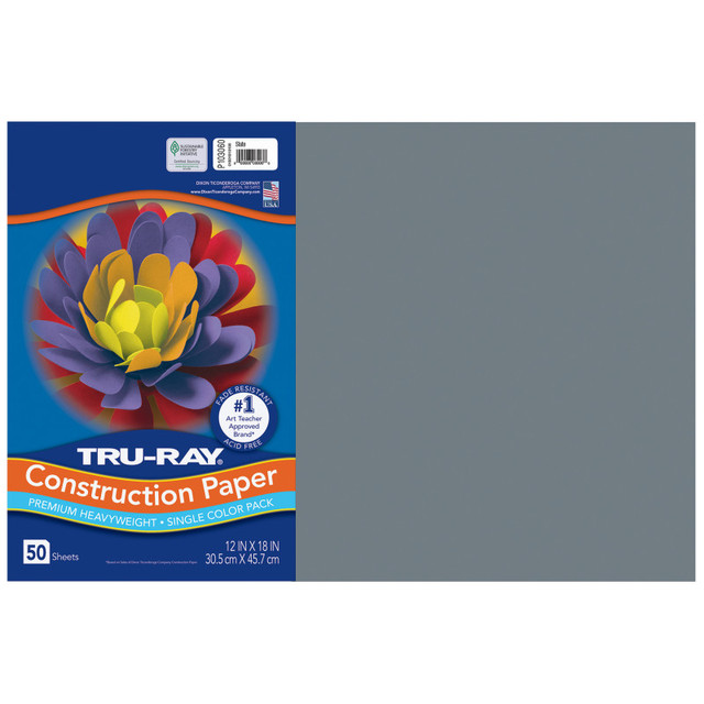 DIXON TICONDEROGA CO Tru-Ray® Construction Paper, Heavyweight, Slate, 12" x 18", 50 Sheets