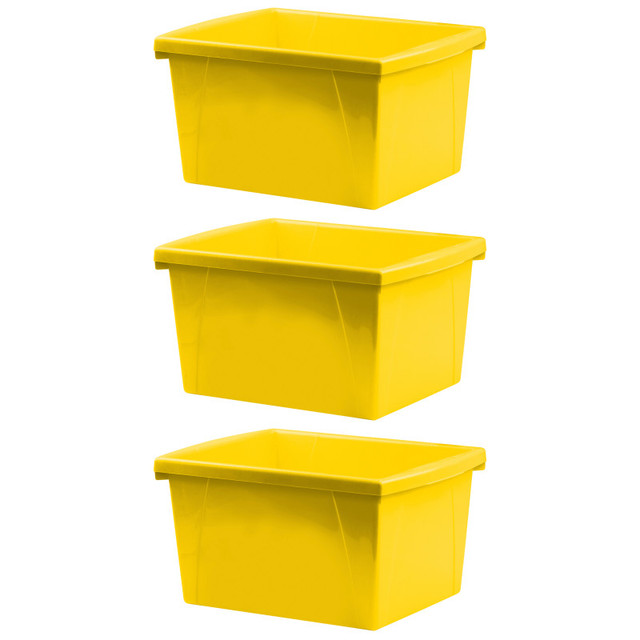 STOREX INDUSTRIES Storex 4 Gallon Classroom Storage Bin, Yellow, Pack of 3
