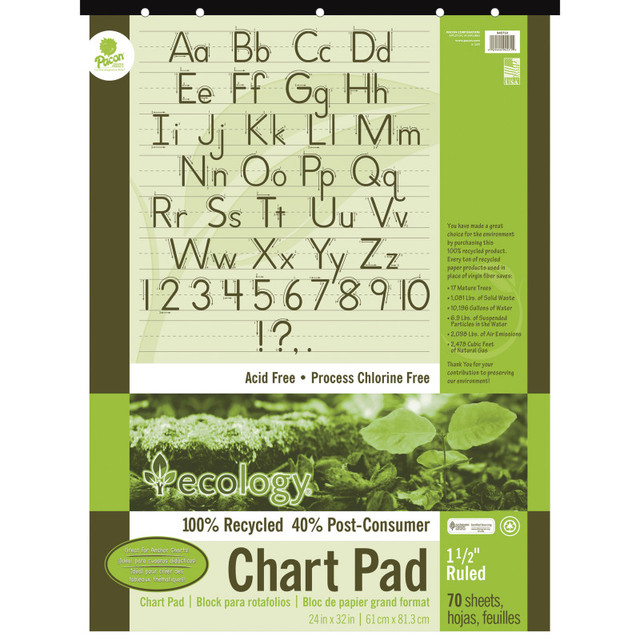 DIXON TICONDEROGA CO Ecology® Recycled Chart Pad, Manuscript Cover, 1-1/2" Ruled 24" x 32", 70 Sheets