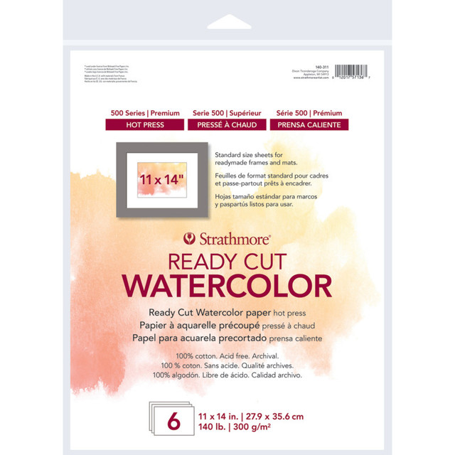 DIXON FINE ART Strathmore 500 Series Ready Cut Watercolor Paper Pack, Hot Press, 11x14 inch, 6 Sheets