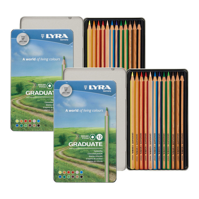 DIXON FINE ART Lyra® Graduate Colored Pencils Set Tin, Assorted Colors, 12 Per Set, 2 Sets