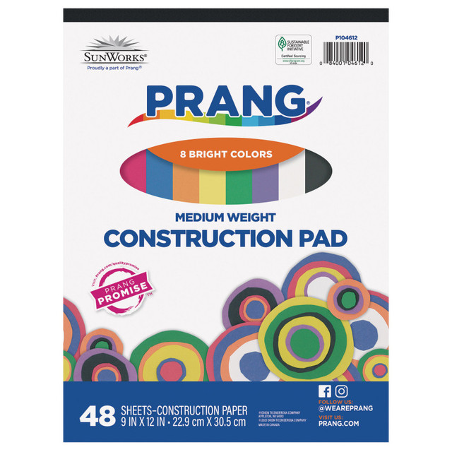 DIXON TICONDEROGA CO Prang® Construction Paper Pad, Medium Weight, 8 Assorted Colors, 9" x 12", 48 Sheets