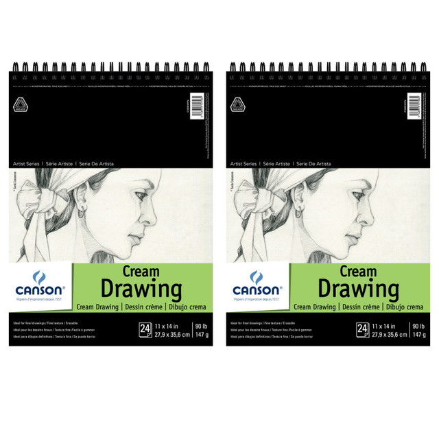 DIXON FINE ART Canson Artist Series Drawing Pad, Cream Tone, Top Wire Binding, 24 Sheet, 11x14 inch, Pack of 2