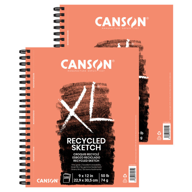 DIXON FINE ART Canson XL Series Sketch Pad, Recycled, Side Wire Binding, 100 Sheet, 9x12 inch, Pack of 2