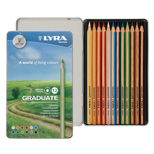 DIXON FINE ART Lyra® Graduate Colored Pencils Set Tin, Assorted Colors, 12 Pieces