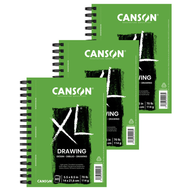 DIXON FINE ART Canson XL Series Drawing Pad, Side Wire Binding, 60 Sheet, 5.5x8.5 inch, Pack of 3