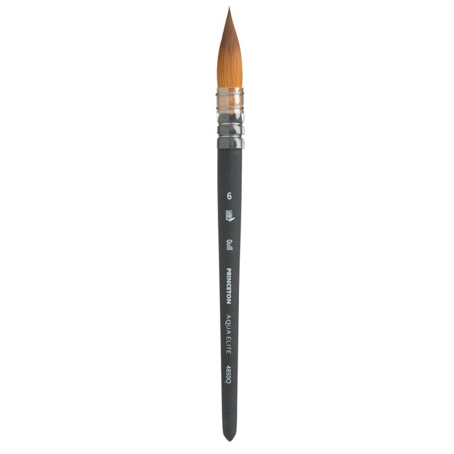 DIXON FINE ART Princeton Aqua Elite Quill Brush, Synthetic Bristles, Short Handle Watercolor Paintbrush, Matte Black, Size 6, 1 Count