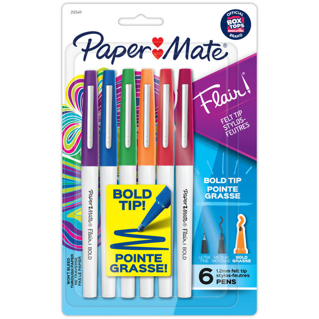 NEWELL BRANDS DISTRIBUTION LLC Paper Mate® Flair Felt Tip Pens, Bold Tip (1.2 mm), Assorted Colors, 6 Count
