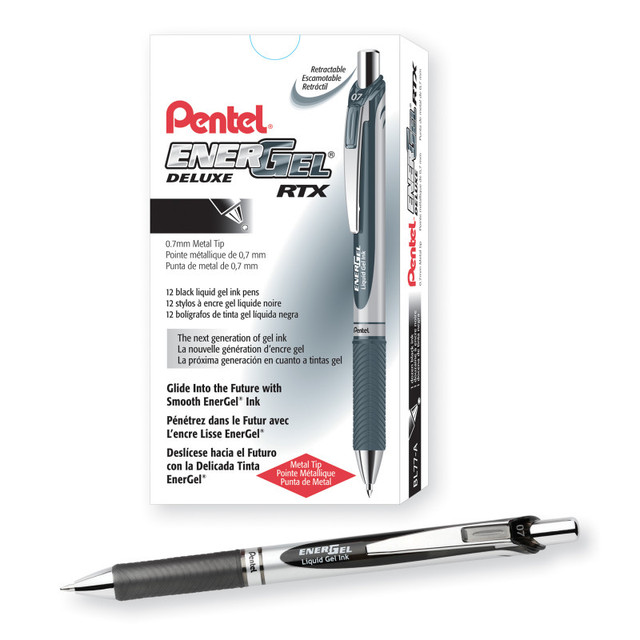 PENTEL OF AMERICA Pentel® EnerGel RTX Retractable Liquid Gel Pen, (0.7mm) Metal Tip, Medium Line, Black Ink, 1 Dozen