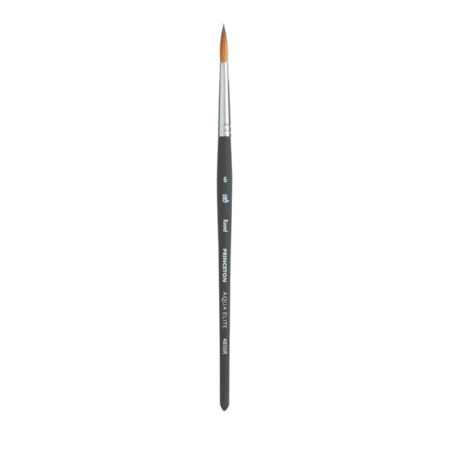 DIXON FINE ART Princeton Aqua Elite Round Brush, Synthetic Bristles, Short Handle Watercolor Paintbrush, Matte Black, Size 6, 1 Count