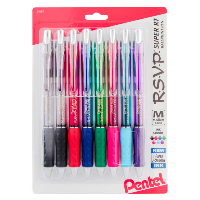 PENTEL OF AMERICA Pentel® R.S.V.P.® Super RT Retractable Ballpoint Pen, Assorted, Pack of 8
