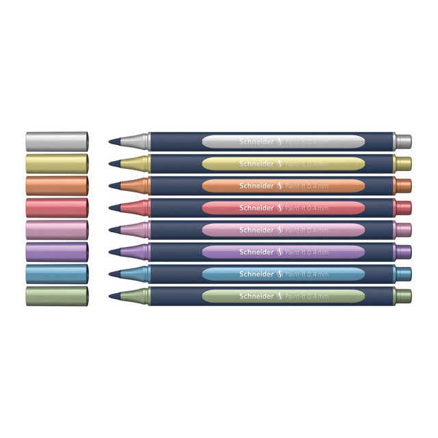 REDIFORM INC Schneider® Paint-It 050, Metallic RollerballS, 0.4 mm, Wallet, 8 Assorted Ink Colors
