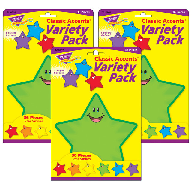TREND ENTERPRISES INC. TREND Star Smiles Classic Accents® Variety Pack, 36 Per Pack, 3 Packs