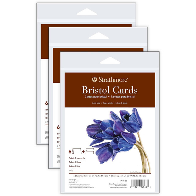 DIXON FINE ART Strathmore 400 Series Bristol Cards & Envelopes, Full Size, 5x6.875 inch, 6 Per Pack, 3 Packs