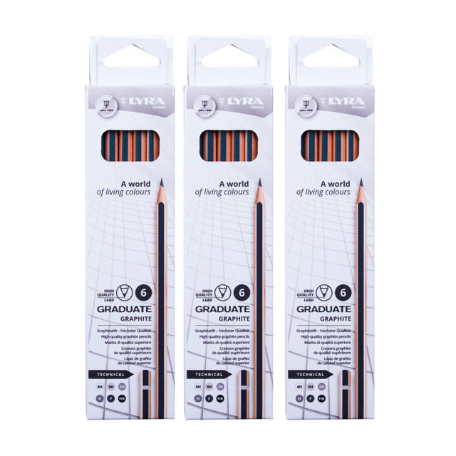 DIXON FINE ART Lyra® Graduate Graphite Pencil, Technical Set, 6 Per Set, 3 Sets