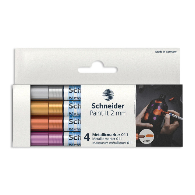 REDIFORM INC Schneider® Paint-It 011 Metallic Markers, 2 mm Tip, Wallet, 4 Assorted Ink Colors (Set 1)