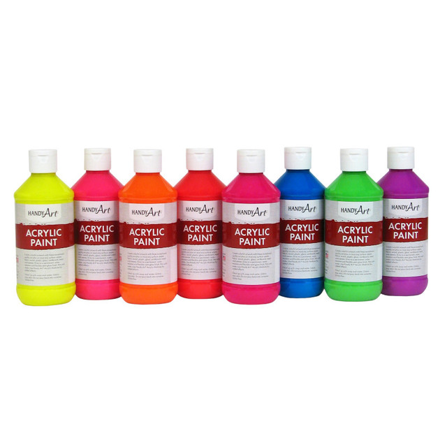 ROCK PAINT DISTRIBUTING CORP Handy Art® Fluorescent Acrylic Paint, 8 oz, Set of 8