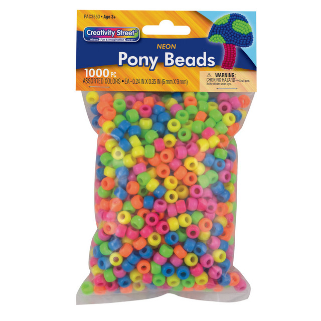 DIXON TICONDEROGA CO Creativity Street® Pony Beads, Assorted Neon, 6 mm x 9 mm, 1000 Pieces DIXON TICONDEROGA CO Creativity Street® Pony Beads, Assorted Neon, 6 mm x 9 mm, 1000 Pieces