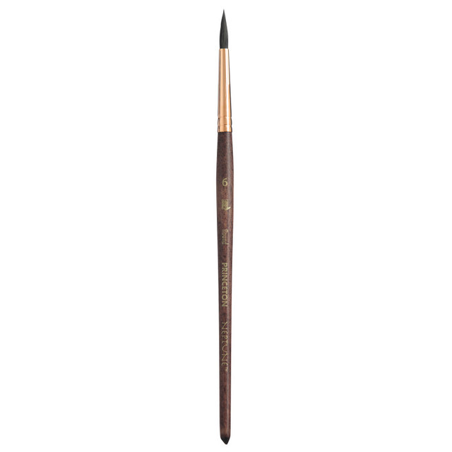 DIXON FINE ART Princeton Neptune Round Brush, Synthetic Bristles, Short Handle Watercolor Paintbrush, Dark Wood, Size 6, 1 Count
