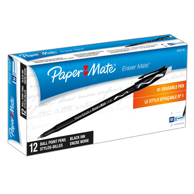 NEWELL BRANDS DISTRIBUTION LLC Paper Mate® Eraser Mate® Erasable Pen, Medium Point, Black, 12 Count NEWELL BRANDS DISTRIBUTION LLC Paper Mate® Eraser Mate® Erasable Pen, Medium Point, Black, 12 Count