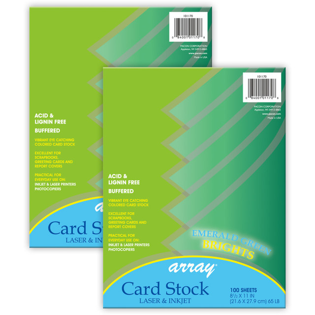 DIXON TICONDEROGA CO Pacon® Card Stock, Emerald Green, 8-1/2" x 11", 100 Sheets Per Pack, 2 Packs