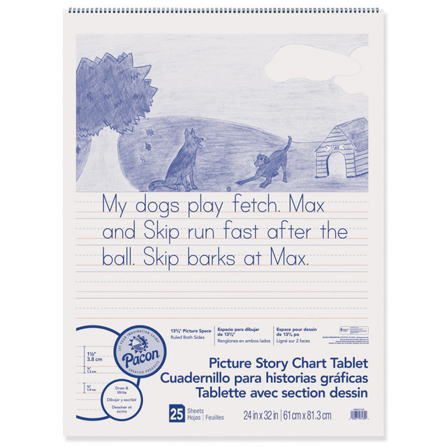 DIXON TICONDEROGA CO Pacon® Picture Story Chart Tablet, White, Ruled Short, 1-1/2" Ruled, 24" x 32", 25 Sheets