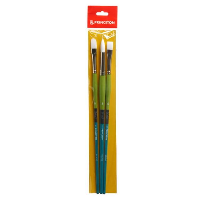 DIXON FINE ART Princeton Snap! Brush Set No. 5, Synthetic Bristles, Long Handle Acrylic & Oil Paintbrush, Multicolor, 3 Pieces