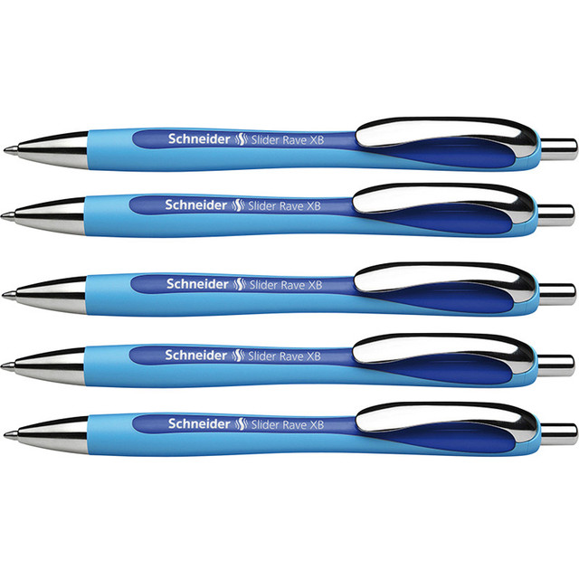 REDIFORM INC Schneider® Rave Retractable Ballpoint Pen, ViscoGlide Ink, 1.4 mm, Blue, Pack of 5