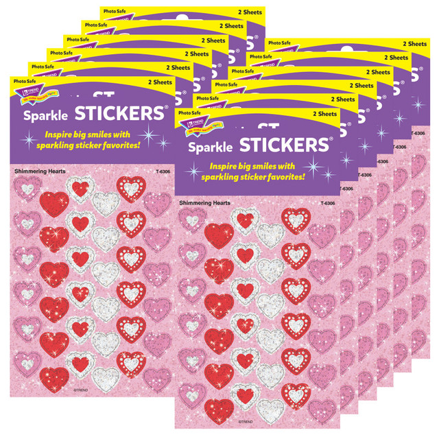 TREND ENTERPRISES INC. TREND Shimmering Hearts Sparkle Stickers®, 72 Per Pack, 12 Packs