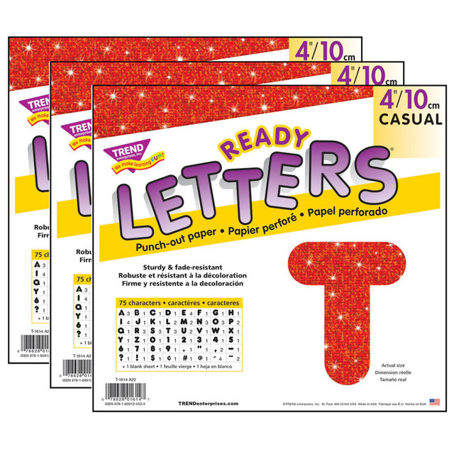 TREND ENTERPRISES INC. TREND Red Sparkle 4" Casual Uppercase Ready Letters®, 3 Packs