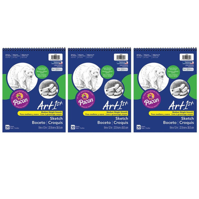 DIXON TICONDEROGA CO UCreate® Sketch Book, Standard Weight, 9" x 12", 30 Sheets Per Book, 3 Books