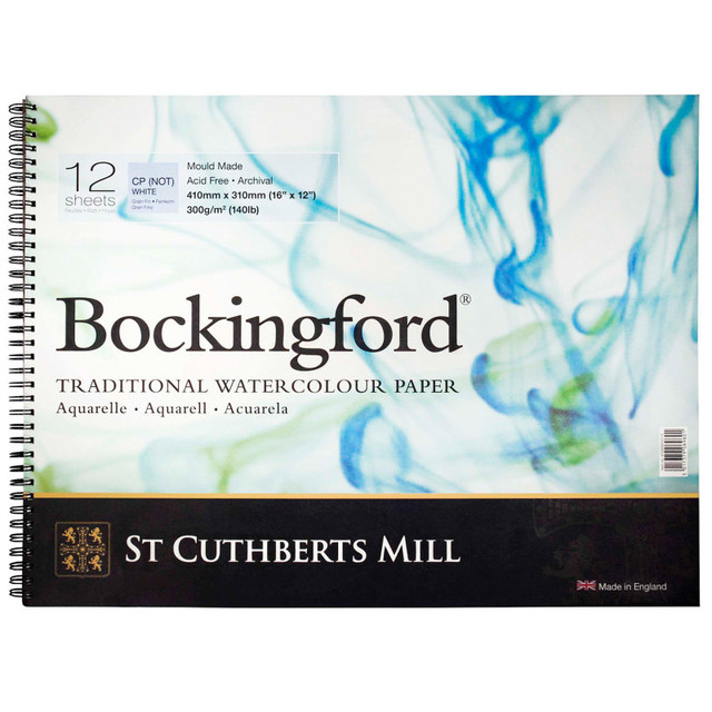 DIXON FINE ART St Cuthberts Bockingford Watercolor Pad, Cold Pressed, Spiral Binding, 140lb/300gsm, 12 Sheet, 12x16 inch, 1 Count