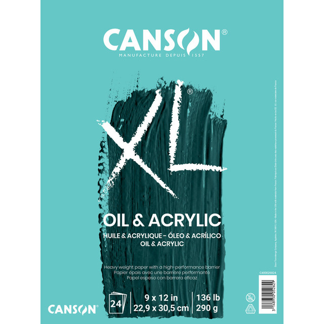 DIXON FINE ART Canson XL Series Oil & Acrylic Pad, Foldover Binding, 24 Sheet, 9x12 inch, 1 Count