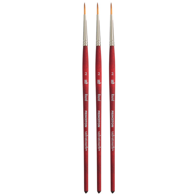 DIXON FINE ART Princeton Velvetouch Round Brush, Synthetic Bristles, Short Handle Mixed Media Paintbrush, Scarlet, Size 2, Pack of 3 DIXON FINE ART Princeton Velvetouch Round Brush, Synthetic Bristles, Short Handle Mixed Media Paintbrush, Scarlet, Size 2, Pack of 3