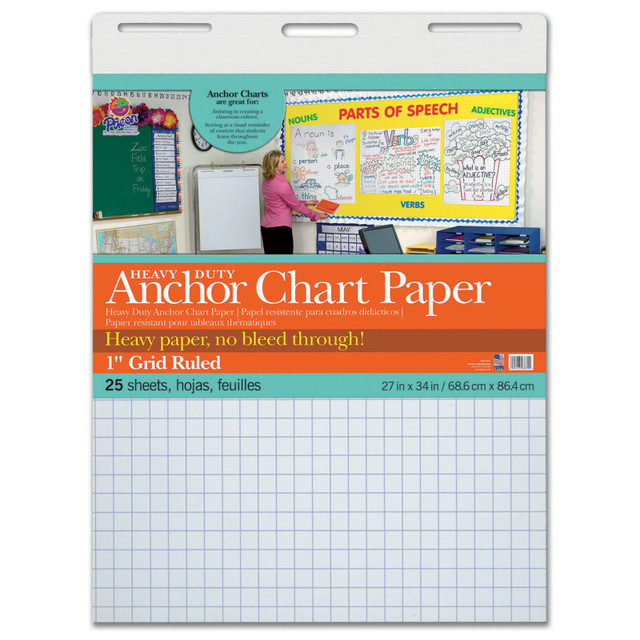 DIXON TICONDEROGA CO Pacon® Heavy Duty Anchor Chart Paper, Non-Adhesive, White, 1" Grid Ruled 27" x 34", 25 Sheets